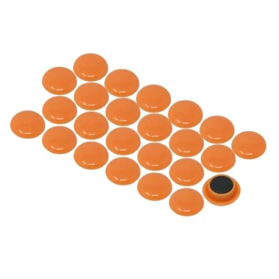 Afbeelding van Grote oranje planningskantoormagneten voor koelkast, whiteboard, notitiebord, archiefkast 40 mm dia x 8 hoog pak van 12