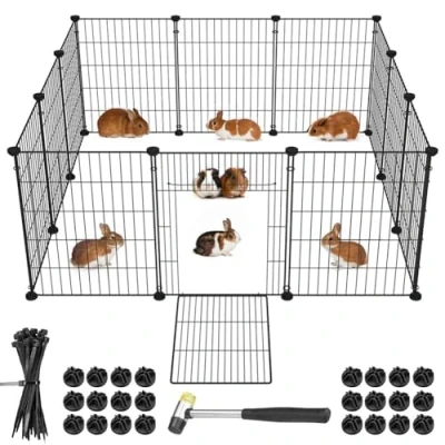 Afbeelding van BAKAJI omheining met deur voor kleine huisdieren, personaliseerbaar, metaal, modulaire cavia&#039;s, hamsters, konijnen, chinchilla&#039;s, binnen en buiten (110 x 75 49 cm)