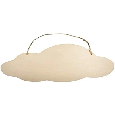 Afbeelding van Rayher hobby houten bord wolk, FSC 100%, 40x20cm, dikte 6mm, met jute hanger, berkenhout, om op te hangen, plank, deurbord, hanger blanco, 62847505