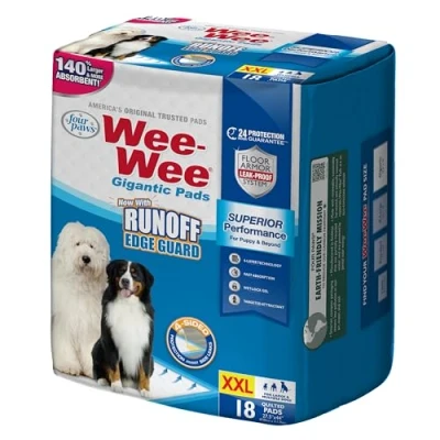 Afbeelding van Four Paws Wee Superior Performance Pee Pads voor honden en puppy&#039;s, met 6 laags lekbestendige technologie, huistraining, gigantisch, 69,85 x 111,76 cm (27,5 44 inch), (18 tellen)