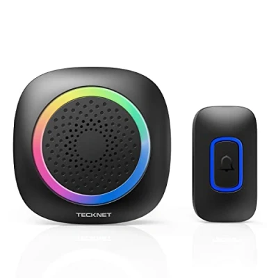 Afbeelding van TECKNET Draadloze deurbel, werkt op batterijen, met RGB licht, 60 melodieën, IP66 waterdicht, voor buiten, huisdeurbelset, 400 m draadloos bereik bel, huisdeurkit 4,5 jaar levensduur