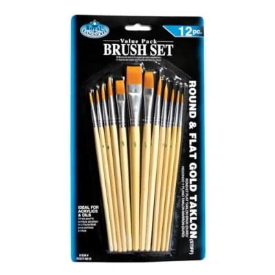 Afbeelding van Royal en Langnickel Rond/Flat Taklon Variety Brush Set Goud (Pack van 12)