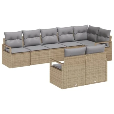 Afbeelding van vidaXL 8 delige tuinsofa set met kussens in beige poly rattan, 2 zits rattan
