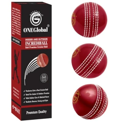Afbeelding van ONEGlobal Incrediball Soft Practice cricketbal Zachte rubberen Voor buiten en binnen met kern gestikte naad slijpvaardigheden familieplezier (3 rood)