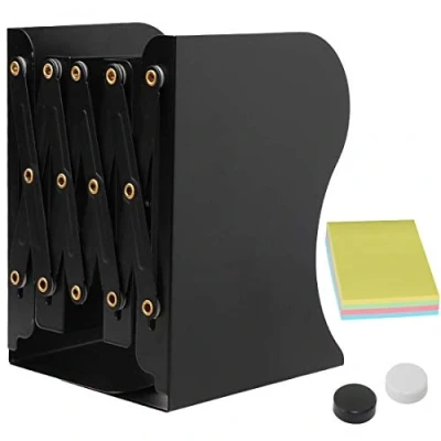 Afbeelding van DARUITE Boek eindigt, metalen boekensteunen, verstelbare antislip zware boekstop, boekensteunen houder voor planken, decoratieve boekverdelers bibliotheek thuis klaslokaal schoolkantoor (zwart)