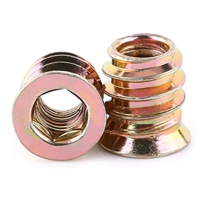 Afbeelding van 20st verzinkt koolstofstaal schroef in moer, zeskant aandrijving schroefdraad insert moeren voor houten meubels(M6*13mm)
