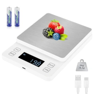 Afbeelding van Howeifull Keuken Weegschaal 5kg met 0,1g Hoge Precisie, USB C Opladen, 10 Eenheden, Roestvrij Staal Weeg Platform, Digitale voor Bakken en Koken