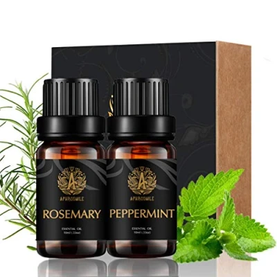 Afbeelding van Therapeutische kwaliteit Aromatherapie etherische Oliën Set Rozemarijn Pepermunt Essentiële Kit, 100% Pure Geurende voor Diffuser, Massage, Luchtbevochtiger 2x10ml