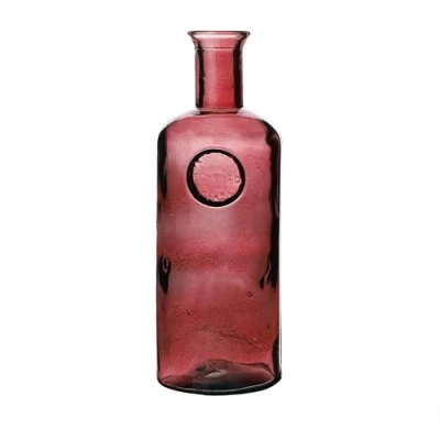 Afbeelding van Natural Living Bloemenvaas Olive Bottle robijn rood transparant glas D13 x H35 cm Fles Vazen