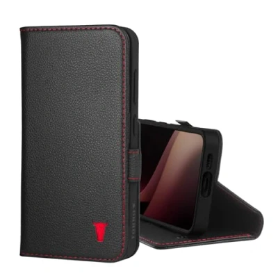 Afbeelding van TORRO Case compatibel met Samsung Galaxy S24 5G Premium Leren Portemonnee Hoesje Standaard en Kaartsleuven (Zwart Rood detail)