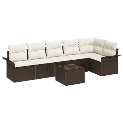 Afbeelding van vidaXL 6 delige Tuin Sofa Set met Kussens Grijs Poly Rattan, 2 zits Opbergruimte &amp; Bruin Rattan