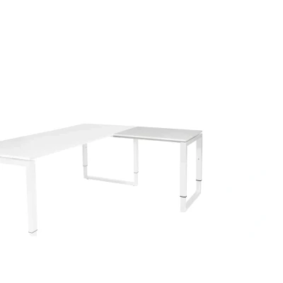 Afbeelding van Domino Plus aanbouwtafel, hoogte instelbaar (62 85cm) met 80x60cm &#039;zwevend&#039; licht grijs 25mm blad en wit (RAL9010) O poot frame