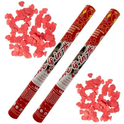 Afbeelding van Confetti kanon Party Popper Shooter 60cm Papieren Harten Rood 2 Stuks