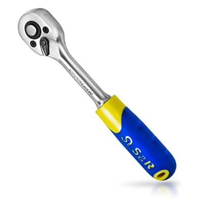 Afbeelding van S&amp;R Omschakelbare ratel 1/4 inch, CrV staal, schakelbare voor links en rechtsdraaien, 2 componentengreep, vierkante aandrijving, 45 tanden, bedieningshoek 5 graden, ratelsteeksleutel inzet