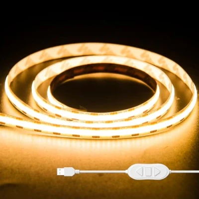 Afbeelding van OULARA Usb COB ledstrip, 5 V, warmwit, 2700 K, 1 m, dimbaar, 320 leds, flexibele ledstrip met geheugenfunctie voor tv achtergrondverlichting, slaapkamer, spiegel