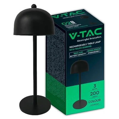 Afbeelding van V TAC VT 1052 B Zwarte oplaadbare tafellamp IP20 3W 200 Lumen 3IN1