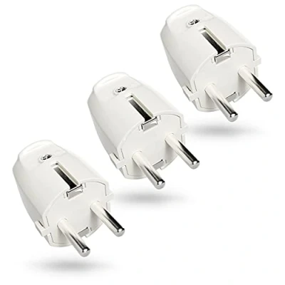 Afbeelding van greate 3 x Schuko stekker wit met trekontlasting PVC geaard contact 230 V, 2 polig, 16 A &amp; 3,7 kW IP20 geaarde voor binnen kabelstekker stroomstekker,