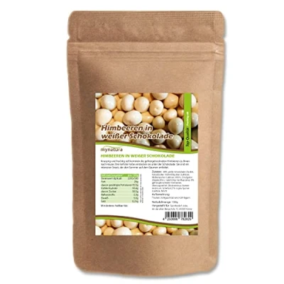Afbeelding van Mynatura frambozen, gevriesdroogd, in witte chocolade, omhuld met muesli, snack, framboos, zoet, zakje (2 x 1000 g)
