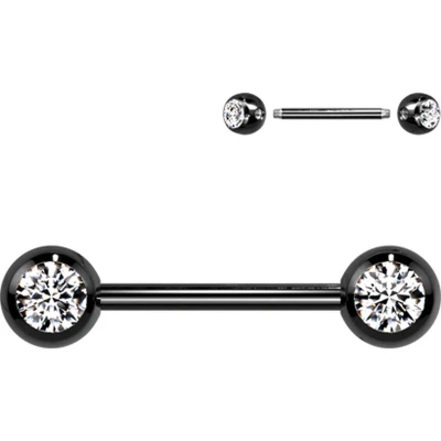 Afbeelding van Piercing titanium zwart dubbele steen wit 14mm