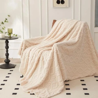 Afbeelding van Mezzar Sprei voor tweepersoonsbed, fleece, zachte bankdeken, fleecedeken warm en comfortabel bed (wit, 200 x 230 cm)