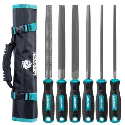 Afbeelding van Libraton 6 stuks metalen vijlset, vijlen, vijlen voor staal, 5 raspvijlen, 1 houtvijl, 20,3 cm koolstofstalen met rubberen handvat, metaalbewerking en houtbewerking