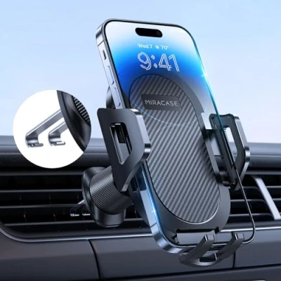 Afbeelding van Miracase Mobiele telefoonhouder voor in de auto, 2023 nieuwste dubbele haak, universele ventilatie, 360 graden draaibaar, iPhone 15/14/13/12 Pro Max Plus/Samsung en