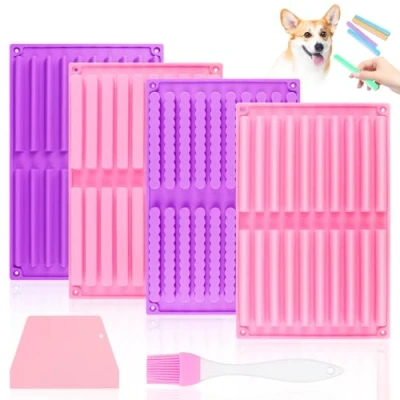 Afbeelding van VFANDV 4 stuks bakmat, hondenkoekjes, 20 repen, siliconen vorm, bakvorm, mueslirepen, met deegspatel en borstels, voor zelfgemaakte hondensnacks, snacks