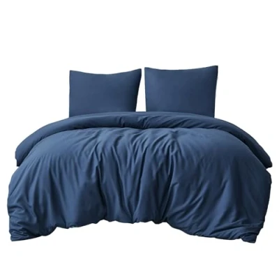 Afbeelding van Aisbo Beddengoed 220 x 240 cm, 3 delig, blauw, dekbedovertrek met kussensloop, microvezel, ritssluiting, zacht en strijkvrij