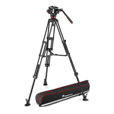 Afbeelding van Manfrotto 504X Fluid Video Head with Twin Tripod, Kit Alu Tripod and Head, Leg, Mid Level Spreader, DSLR, Digital Cameras, Camcorders, for Videographer, Carrying Bag, Holds up to 12kg