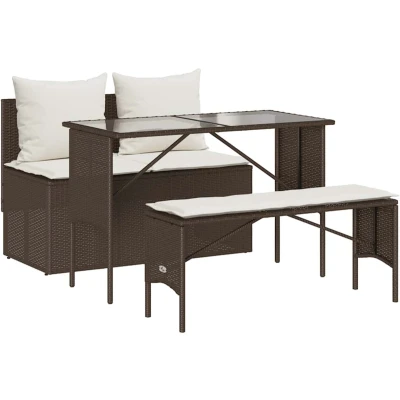 Afbeelding van vidaXL 3 delige Tuinset met kussens poly rattan bruin