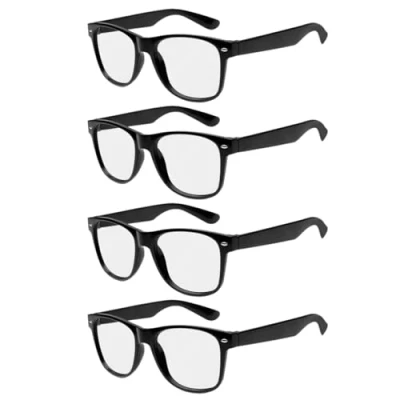Afbeelding van EUPSIIU 4 paar stijlvolle neon geek glazen, zwart frame Specs bril, festival fun party wear, nerd retro bril heldere lens voor verkleedthemafeest, eenheidsmaat (zwart)