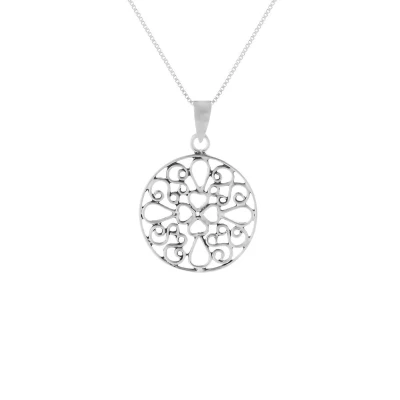 Afbeelding van Ketting dames Zilveren ketting, bewerkte hanger