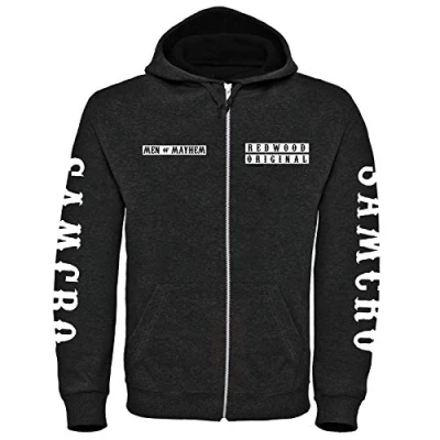 Afbeelding van Sons of Anarchy Deluxe Zip Style Hoodie (S 3XL) Redwood Original Reaper Patch Jax Teller Men Mayhem, Zwart, M