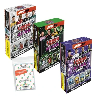 Afbeelding van Bundel met Topps Turbo Attax Formule 1 2025 Trading Cards + Exclusieve Collect it hoezen (alle 3 verschillende Mega Tin boxen)