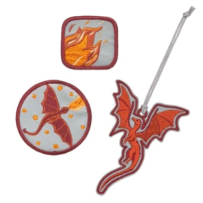 Afbeelding van LÄSSIG Dragonset met hanger en patches, 3 stuks, drukknop, schoolpatches, set van rood, Eén maat, tashanger