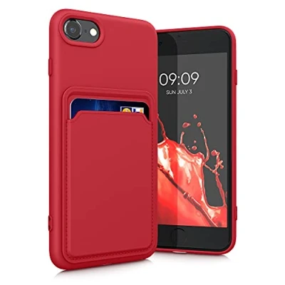 Afbeelding van kwmobile telefoonhoesje geschikt voor Apple iPhone SE (2022) / (2020) 8 7 Hoesje met pasjeshouder TPU case in rood