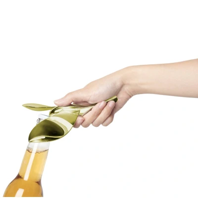 Afbeelding van UMBRA Tipsy 1013387 104 flesopener, design voor het openen van kroonkurkflessen, sculptureel bar accessoire, roestvrij staal, messing