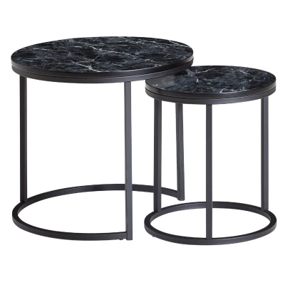Afbeelding van Sky Style Lily Ronde Bijzettafel Set Zwart