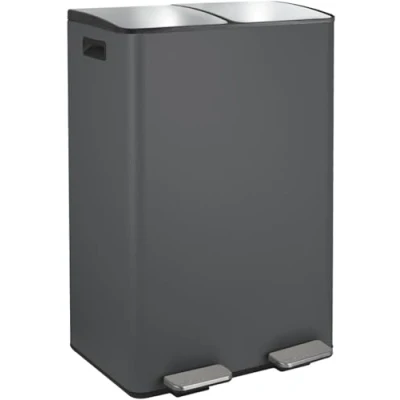 Afbeelding van Spirella Aliya Keukenpedaalemmer, afvalscheiding, staal, 60 l (2 x 30 l), mat grijs
