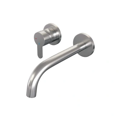 Afbeelding van Brauer Brushed Edition Wastafelmengkraan inbouw gebogen uitloop rechts hendel plat smal model D2 PVD geborsteld RVS