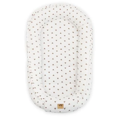 Afbeelding van PIMKO Babynestje voor baby&#039;s, knuffelnest, babycocon zuigelingen en pasgeborenen, 60 x 90 cm, 100% katoen, mousseline, hartjes wit