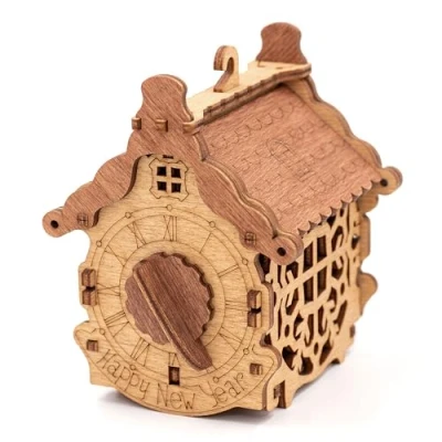 Afbeelding van iDventure Happy New Year puzzelbox, schatkist, 3D houten puzzel, nieuwjaarscadeau, origineel cadeau voor heren, puzzel in doos, geschenkdoos, kerstdecoratie, kerstcadeau