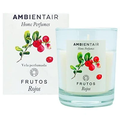Afbeelding van Ambientair Home Perfume geurkaars, rode vruchten, luchtverfrisser met geurkaars voor thuis, aromatherapie, kaars in glas binnen, brandduur 30 uur
