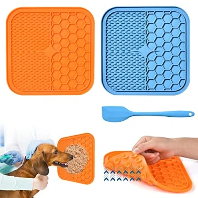 Afbeelding van sleepmat hond met zuignap, 2 stuks lekmat BPA vrij 1 siliconen spatel, slow feeder hondenlekmat, kat voor hondenbaden, trainen, vachtverzorging en klauwverzorging (L)