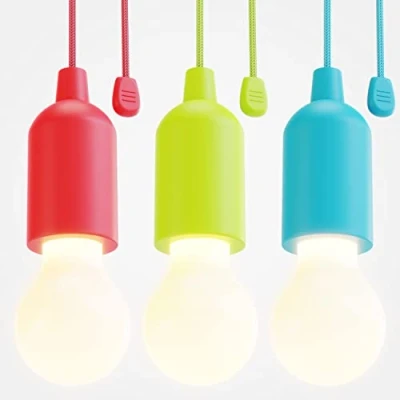 Afbeelding van greate. Ledlamp op batterijen, set van 3 pull light 1 W met trekschakelaar incl. batterijen draadloze lamp warm wit mobiel licht ideaal voor tuin tent camping kledingkast party decoratie
