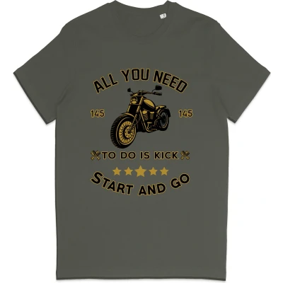 Afbeelding van T Shirt Heren Motorrijder Biker Groen Khaki L
