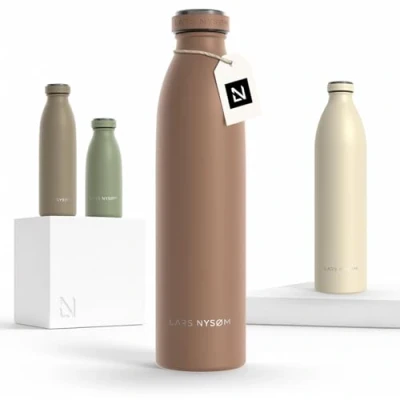 Afbeelding van LARS NYSØM &#039;Ren&#039; Roestvrijstalen drinkfles 750ml BPA vrije geïsoleerde waterfles 0,75 Liter Café au Lait