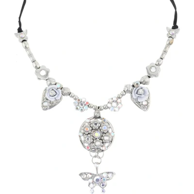 Afbeelding van Behave Ketting met multi color stenen hangers en roosjes