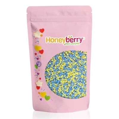 Afbeelding van Natuurlijke Eetbare Kleurrijke Strooisels 200g Cakedecoratie en Suikerstrooisels Perfect voor Bakken, Taarten, Cupcakes, Koekjes Desserts Geproduceerd in de EU (Blauwe Gele Sterren)