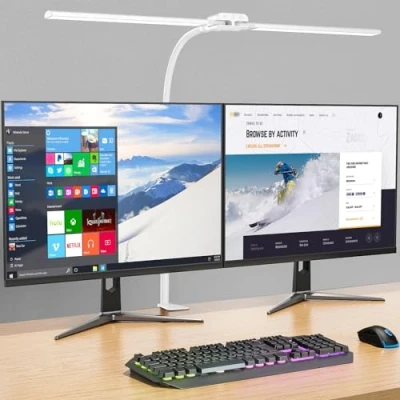 Afbeelding van KableRika Krachtige led bureaulamp, bureaulamp met dubbele kop klem, verlichte architectenlamp 4 kleurtemperaturen en helderheid, touch bediening, oogbescherming